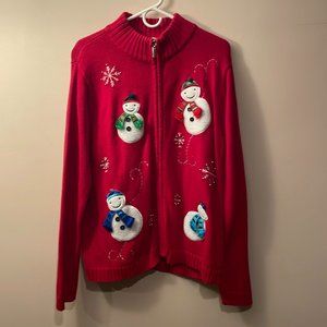 Ladies Zip-Up Front Snowman Ugly Christmas Sweater X-Large
